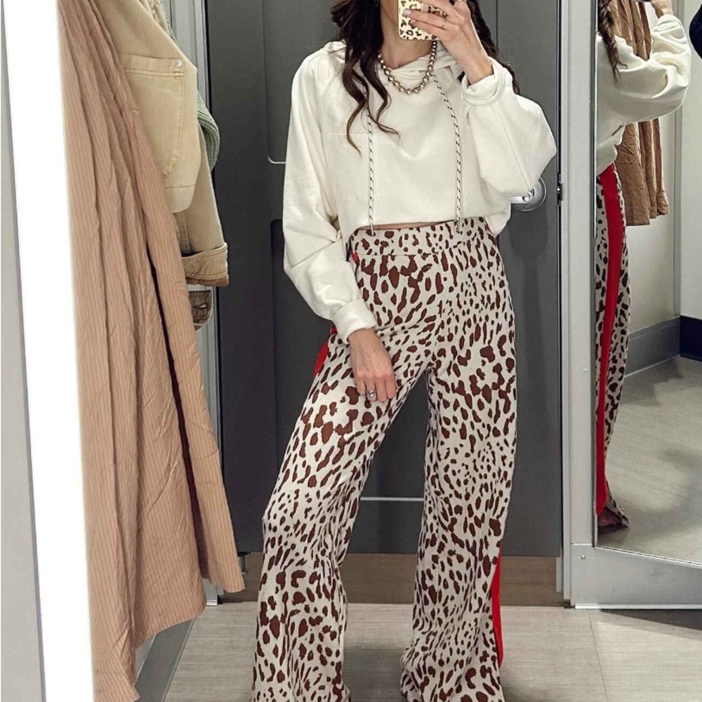Brown and Red Wide Leg Pants with Relaxed Silhouette